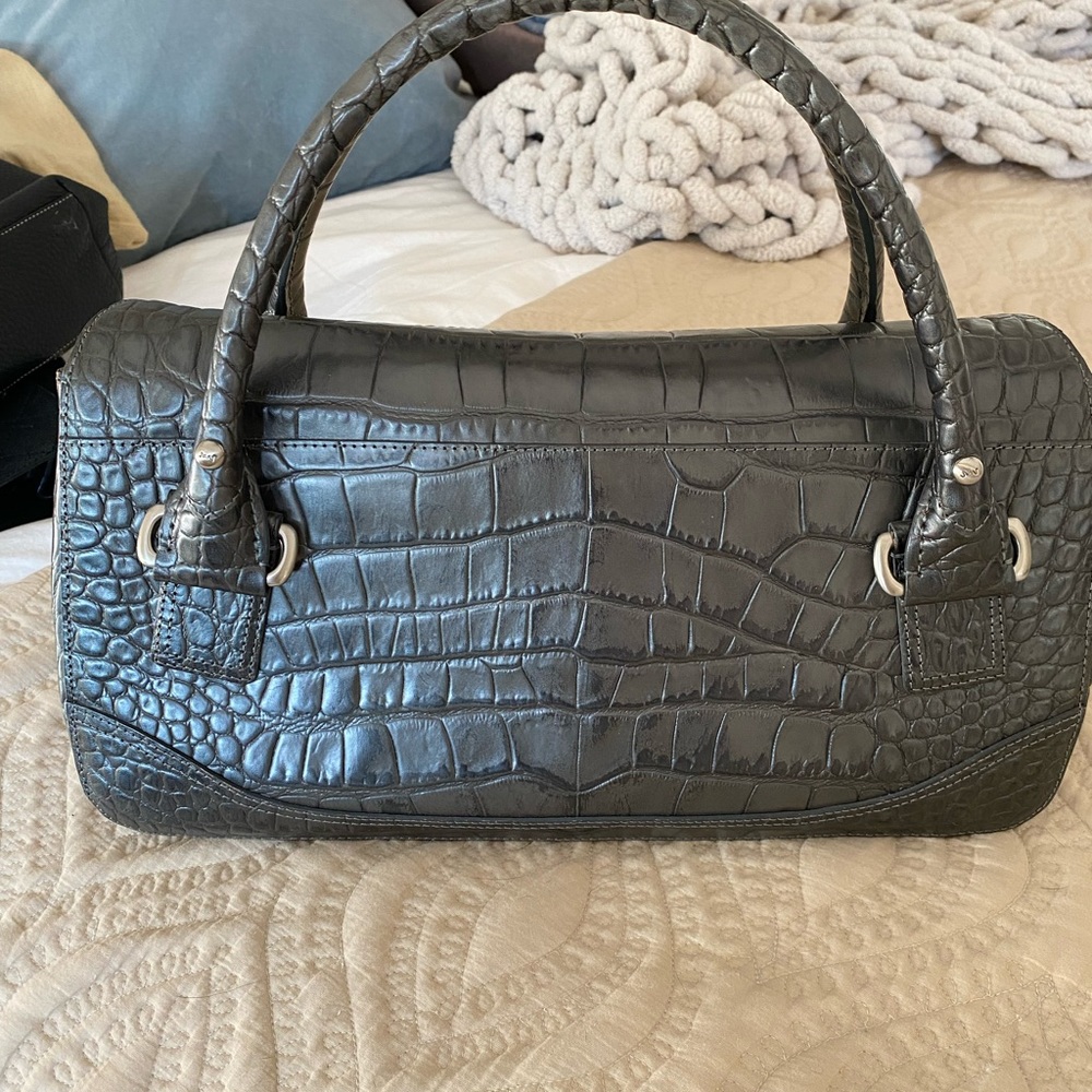 Monsac Original Leather Grey Croc Embossed Hand Bag